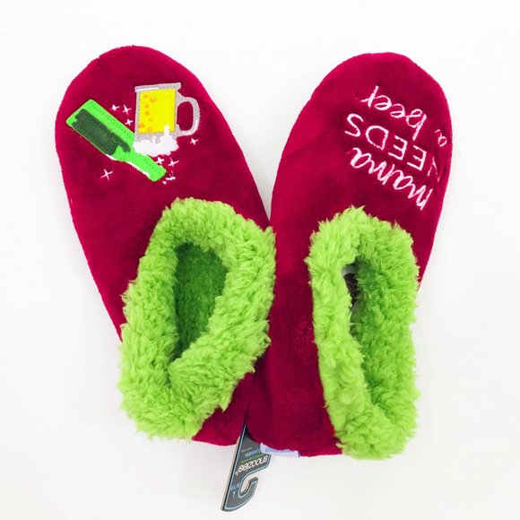 NWT Snoozies Women's Mama Needs a Beer Non Skid Soles Large 9/10 Burgundy - Picture 4 of 6